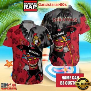 Custom Name Ottawa Senators Tiki Vibes Summer Hawaiian Shirt