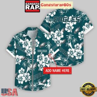 Custom Name Philadelphia Eagles Hibicus Hawaiian Shirt For Fans