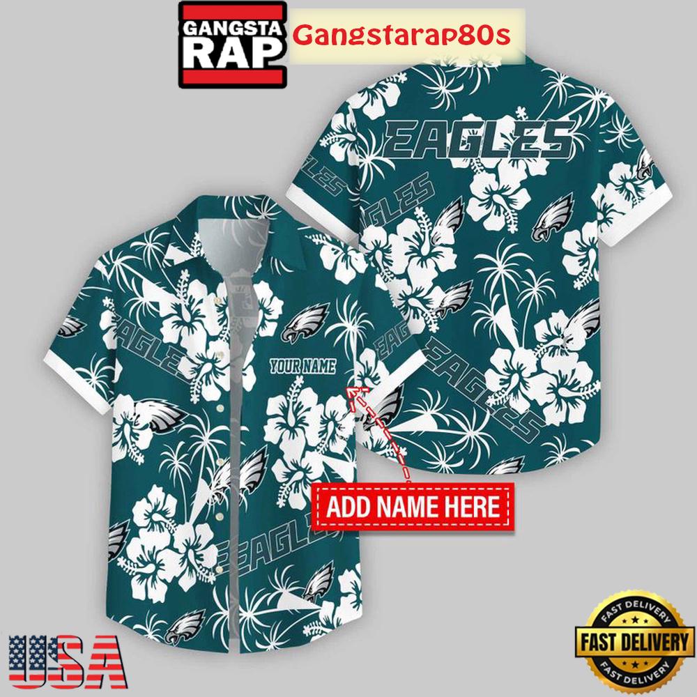 Custom Name Philadelphia Eagles Hibicus Hawaiian Shirt For Fans