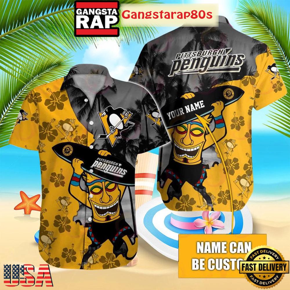 Custom Name Pittsburgh Penguins Tiki Vibes Summer Aloha Hawaiian Shirt Custom Name Pittsburgh Penguins Tiki Vibes Summer Aloha Hawaiian Shirt
