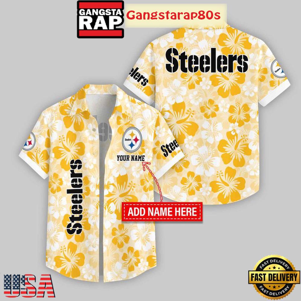 Custom Name Pittsburgh Steelers Flowers Pattern Hawaiian Shirt For Fans