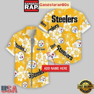 Custom Name Pittsburgh Steelers Hibicus Hawaiian Shirt For Fans