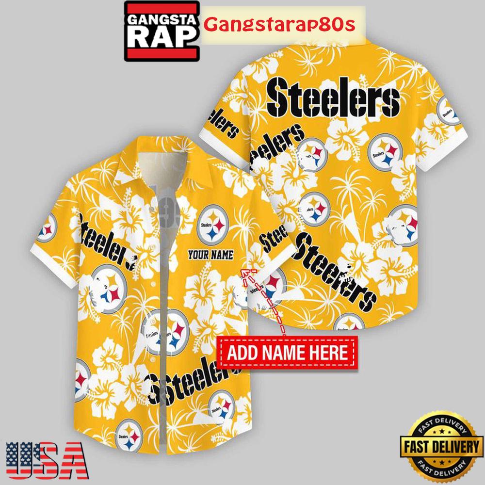 Custom Name Pittsburgh Steelers Hibicus Hawaiian Shirt For Fans