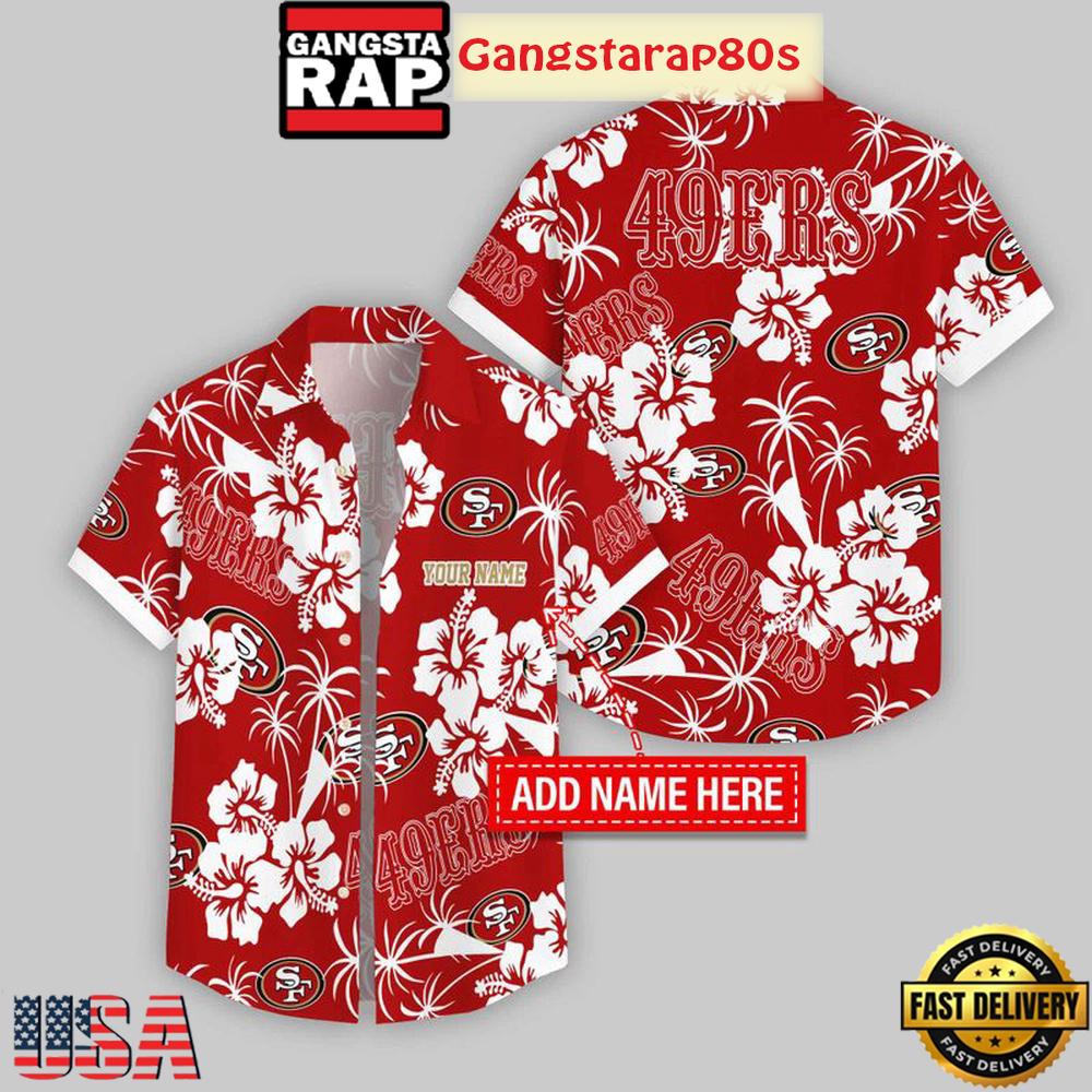 Custom Name San Francisco 49ers Hibicus Hawaiian Shirt For Fans
