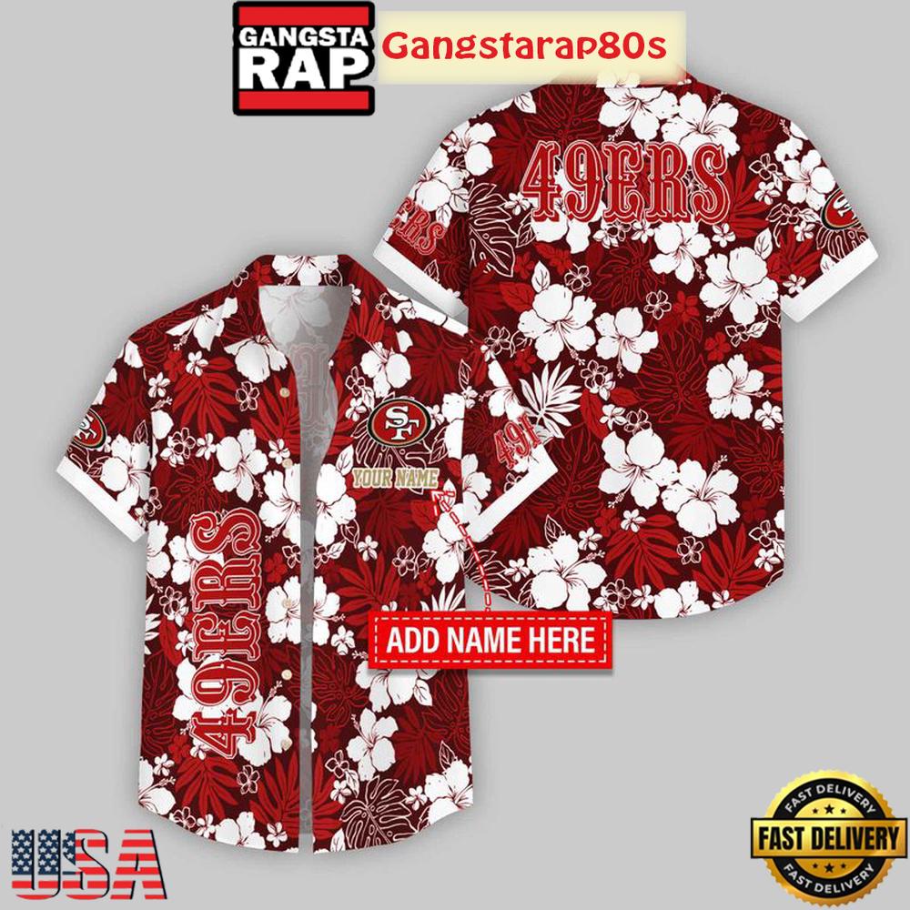 Custom Name San Francisco 49ers Hibicus Pattern Hawaiian Shirt For Fans