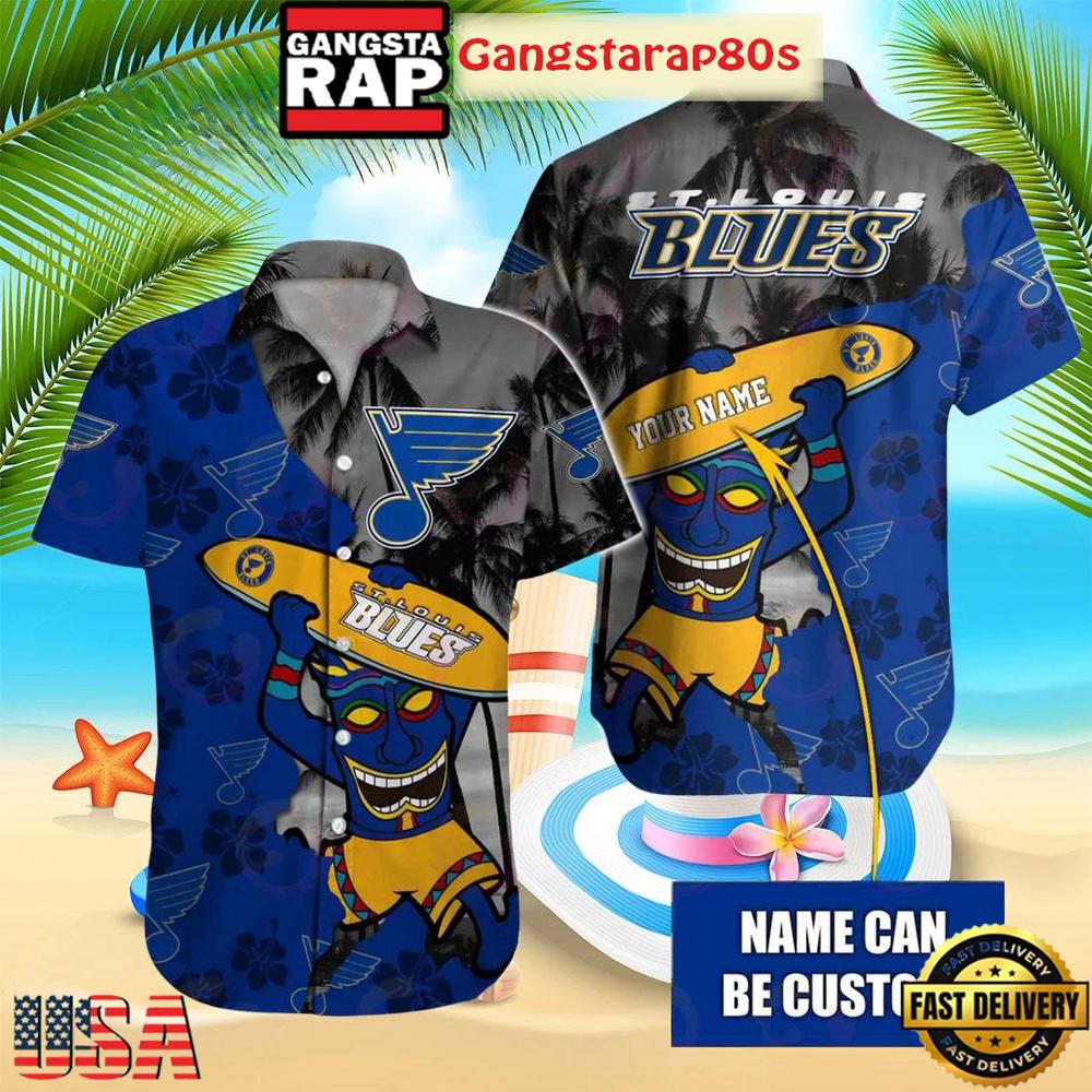 Custom Name St. Louis Blues Tropical Surf Summer Hawaiian Shirt