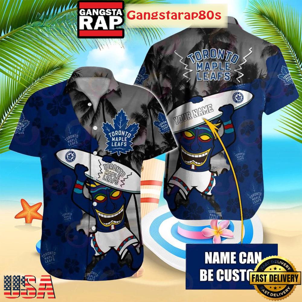 Custom Name Toronto Maple Leafs Tiki Surfer Summer Aloha Hawaiian Shirt Custom Name Toronto Maple Leafs Tiki Surfer Summer Aloha Hawaiian Shirt