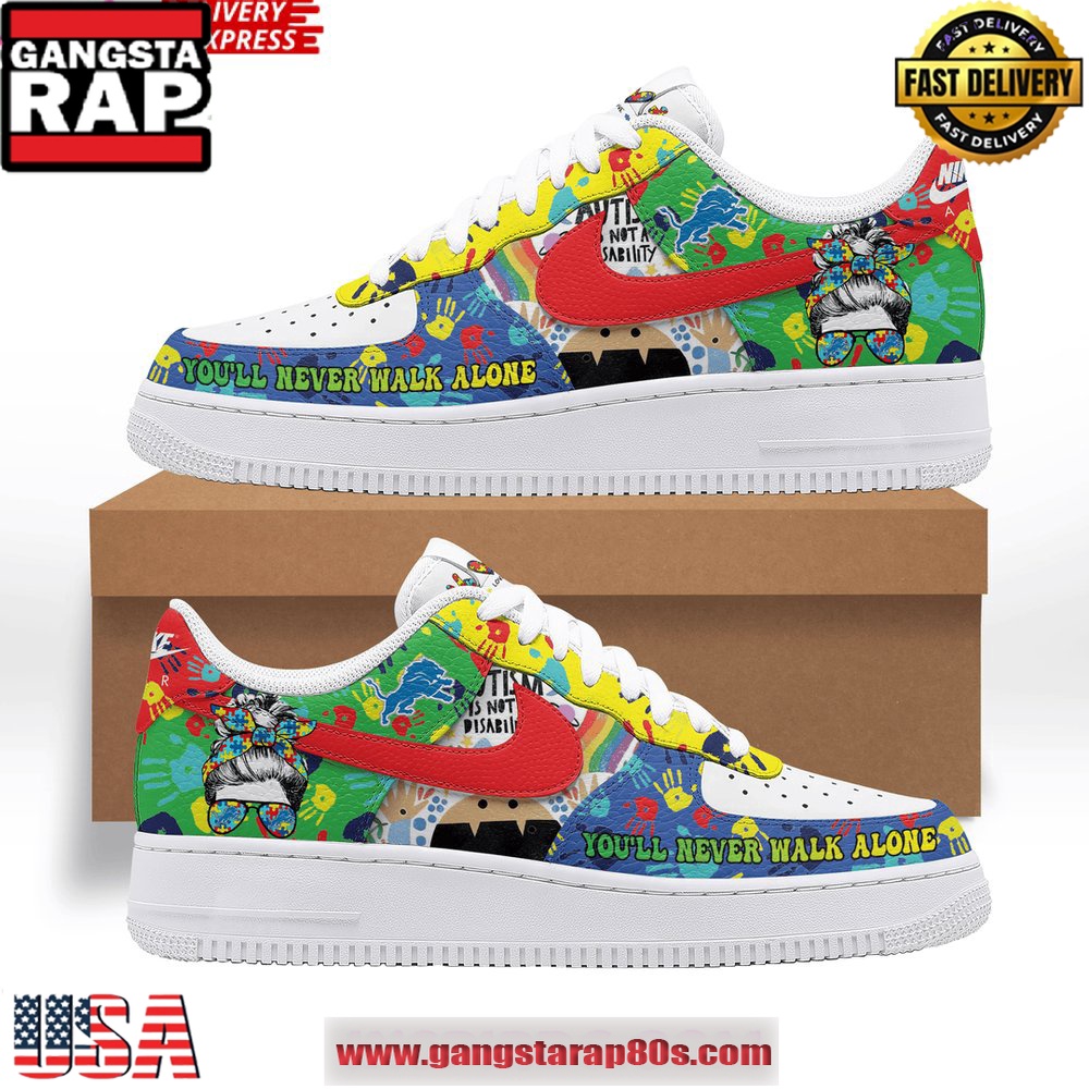 Detroit Lions Autism Awareness Air Force 1 Running Sneakers Shoes