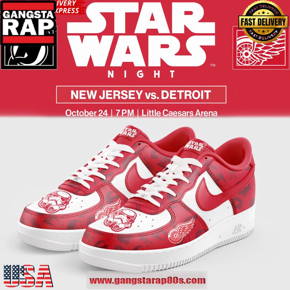 Detroit Red Wings x Star Wars Night 2025 Air Force 1 Running Sneakers Shoes