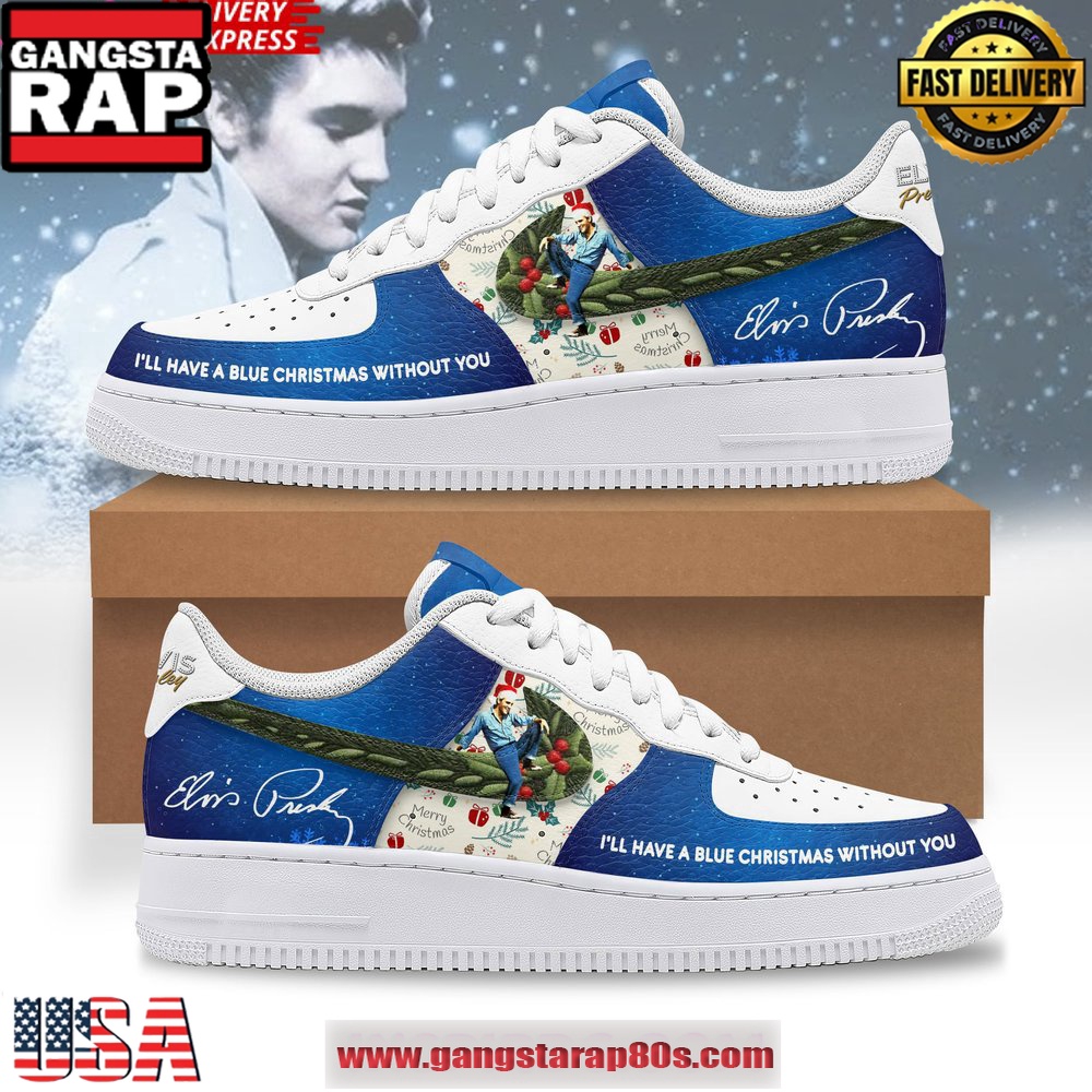 Elvis Presley Blue Christmas Holiday Air Force 1 Running Sneakers Shoes
