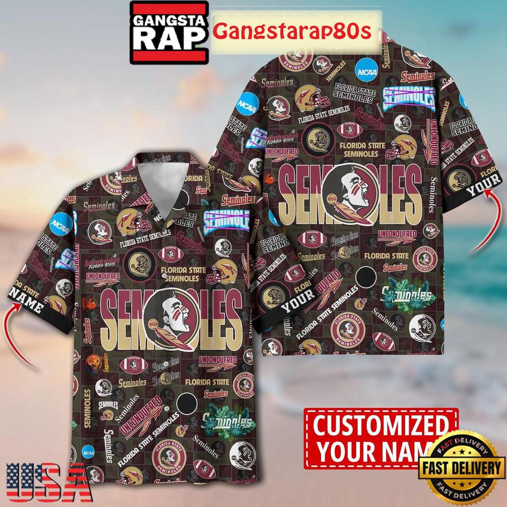 Florida State Seminoles Solgan Unconquered True Fan Spirit Custom Name Aloha Hawaiian Shirt
