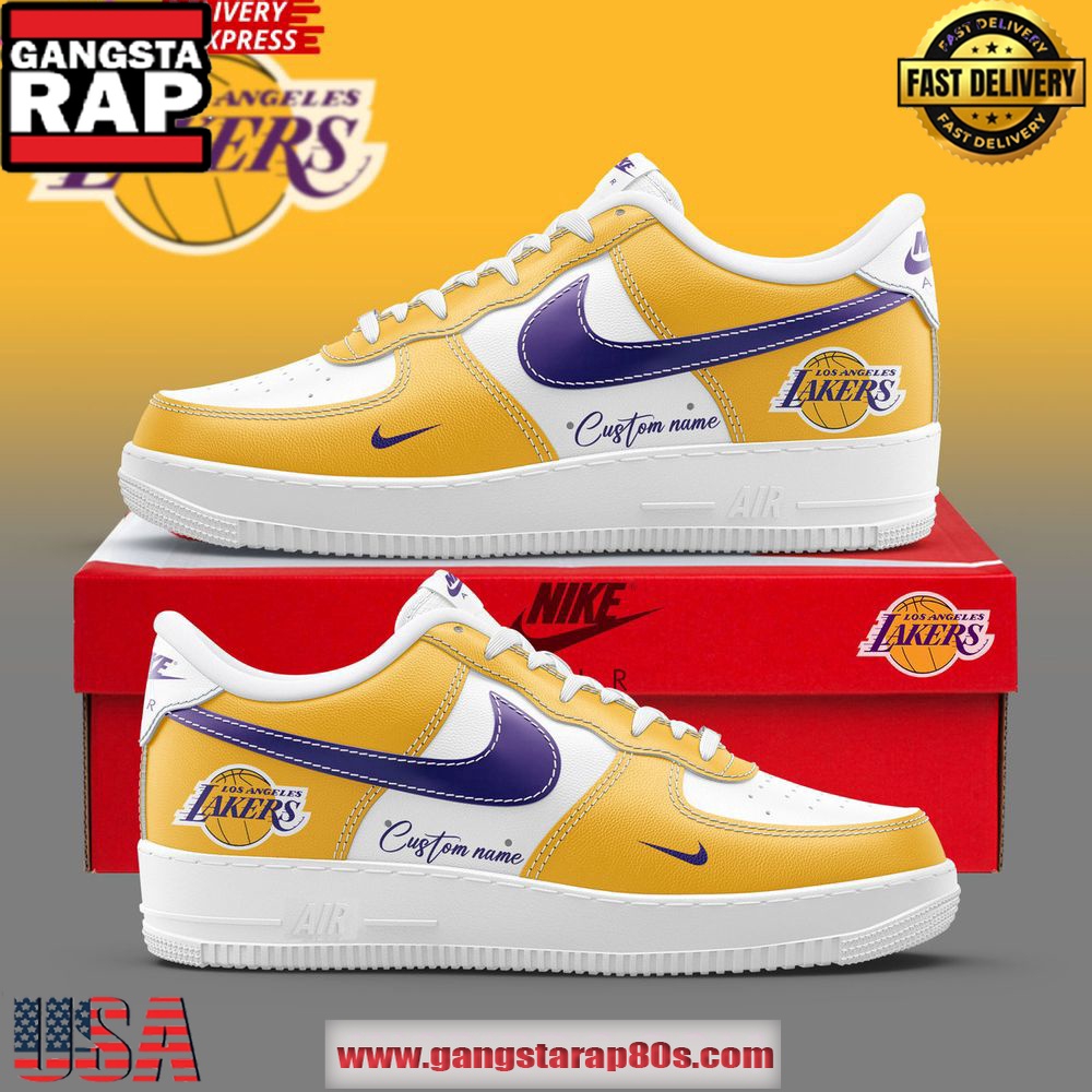 Golden Los Angeles Lakers Custom Air Force 1 Sneakers Shoes