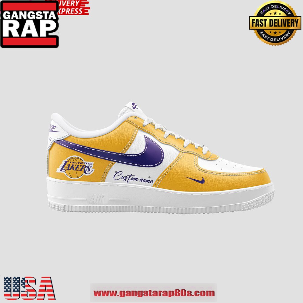 Golden Los Angeles Lakers Custom Air Force 1 Sneakers Shoes