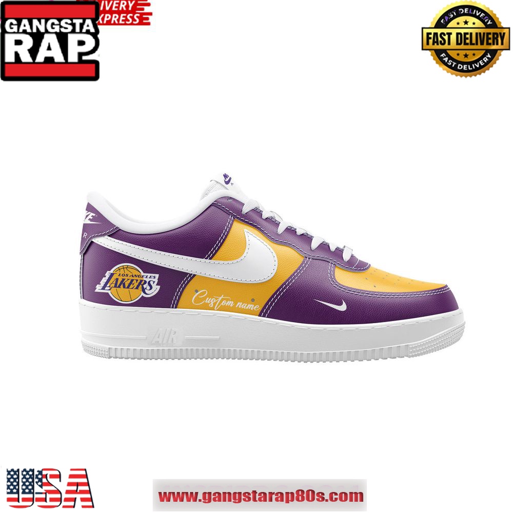 Golden Los Angeles Lakers Custom Purple Air Force 1 Sneakers Shoes Golden Los Angeles Lakers Custom Purple Air Force 1 Sneakers Shoes