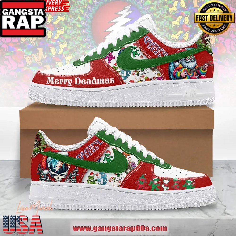 Grateful Dead Merry Deadmas Limited Edition Air Force 1 Running Sneakers Grateful Dead Merry Deadmas Limited Edition Air Force 1 Running Sneakers
