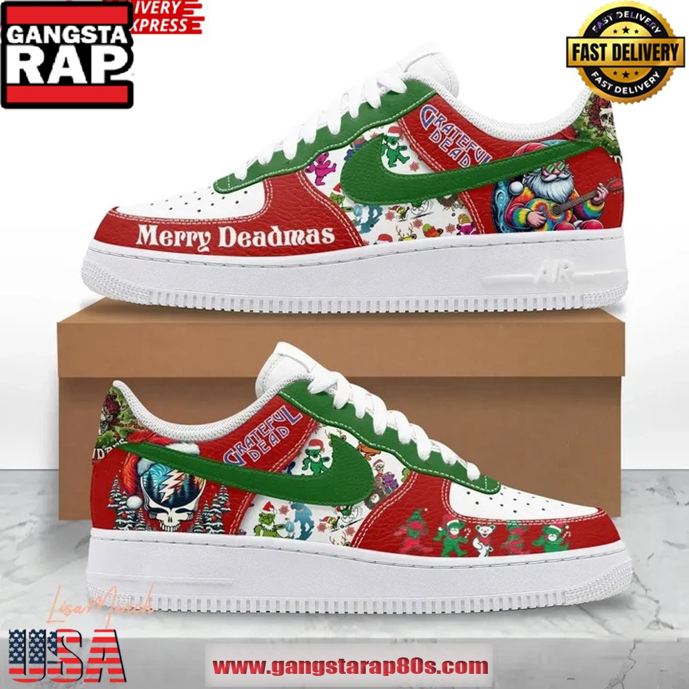 Grateful Dead Merry Deadmas Limited Edition Air Force 1 Running Sneakers Grateful Dead Merry Deadmas Limited Edition Air Force 1 Running Sneakers