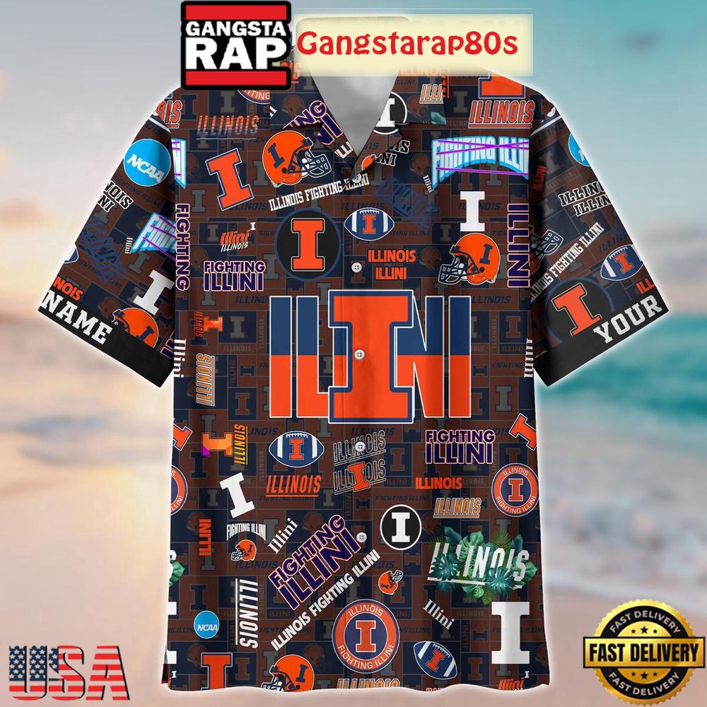 Illinois Fighting Illini Solgan True Fan Spirit Custom Name Aloha Hawaiian Shirt Illinois Fighting Illini Solgan True Fan Spirit Custom Name Aloha Hawaiian Shirt
