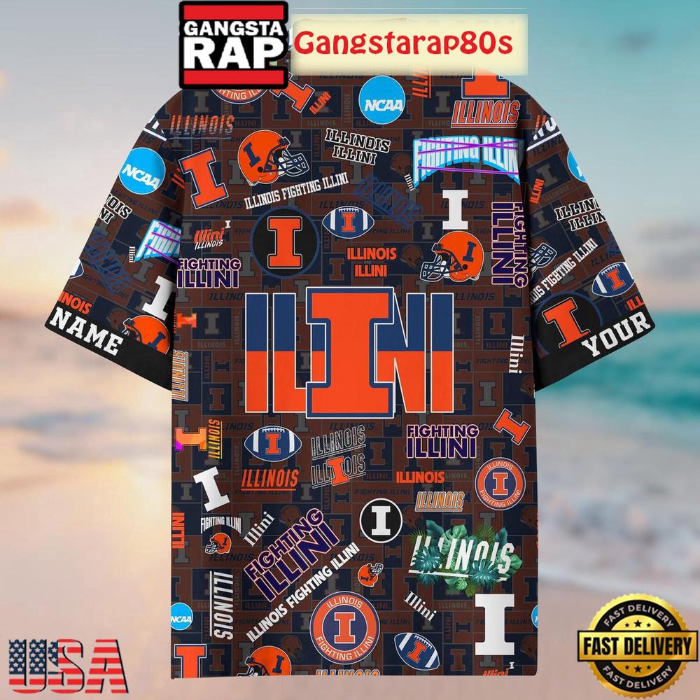 Illinois Fighting Illini Solgan True Fan Spirit Custom Name Aloha Hawaiian Shirt Illinois Fighting Illini Solgan True Fan Spirit Custom Name Aloha Hawaiian Shirt