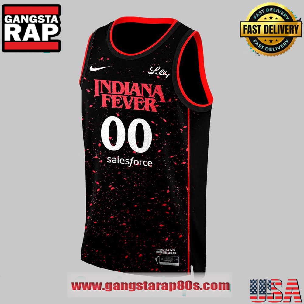Indiana Fever x Stranger Things Rebel Swingman Limited Edition Black Basketball Jersey