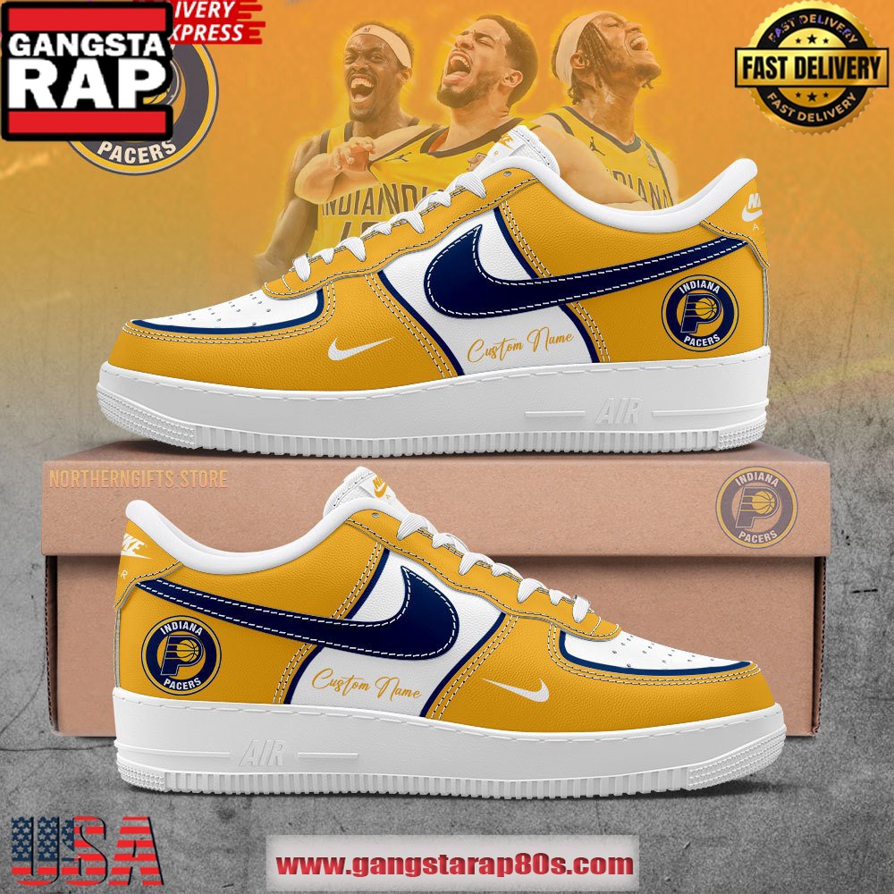 Indiana Pacers Custom Air Force 1 - Yellow Running Sneakers Shoes Indiana Pacers Custom Air Force 1 - Yellow Running Sneakers Shoes