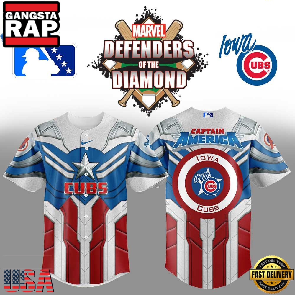 Iowa Cubs x Marvel Defenders Of The Diamond New Design Baseball Jersey Iowa Cubs x Marvel Defenders Of The Diamond New Design Baseball Jersey