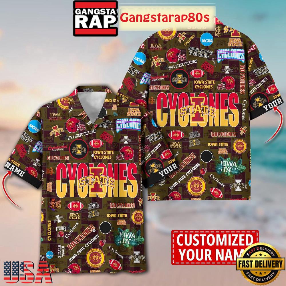 Iowa State Cyclones Solgan Go Cyclones True Fan Spirit Custom Name Aloha Hawaiian Shirt