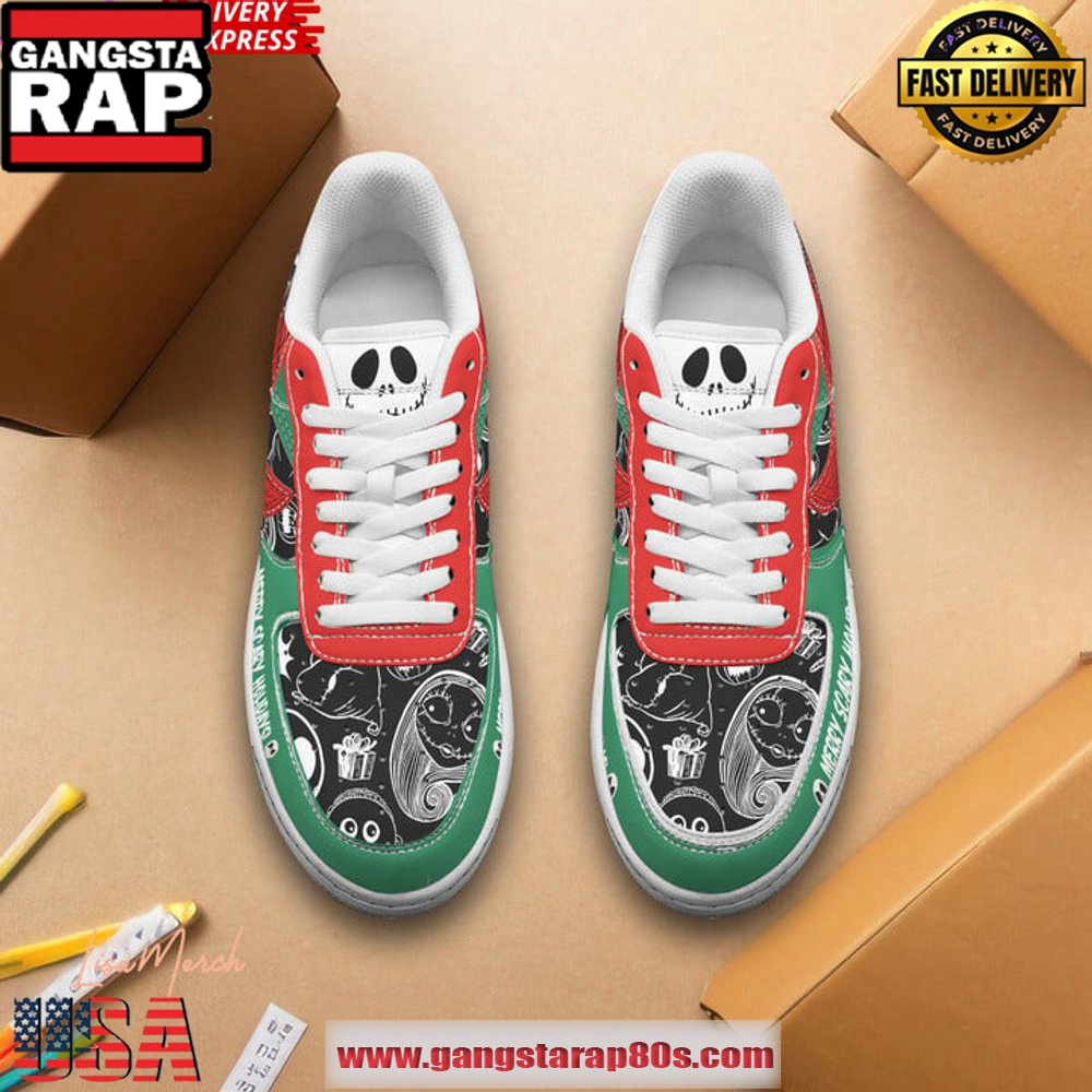 Jack Skellington Merry Scary Holidays Limited Air Force 1 Running Sneakers Jack Skellington Merry Scary Holidays Limited Air Force 1 Running Sneakers