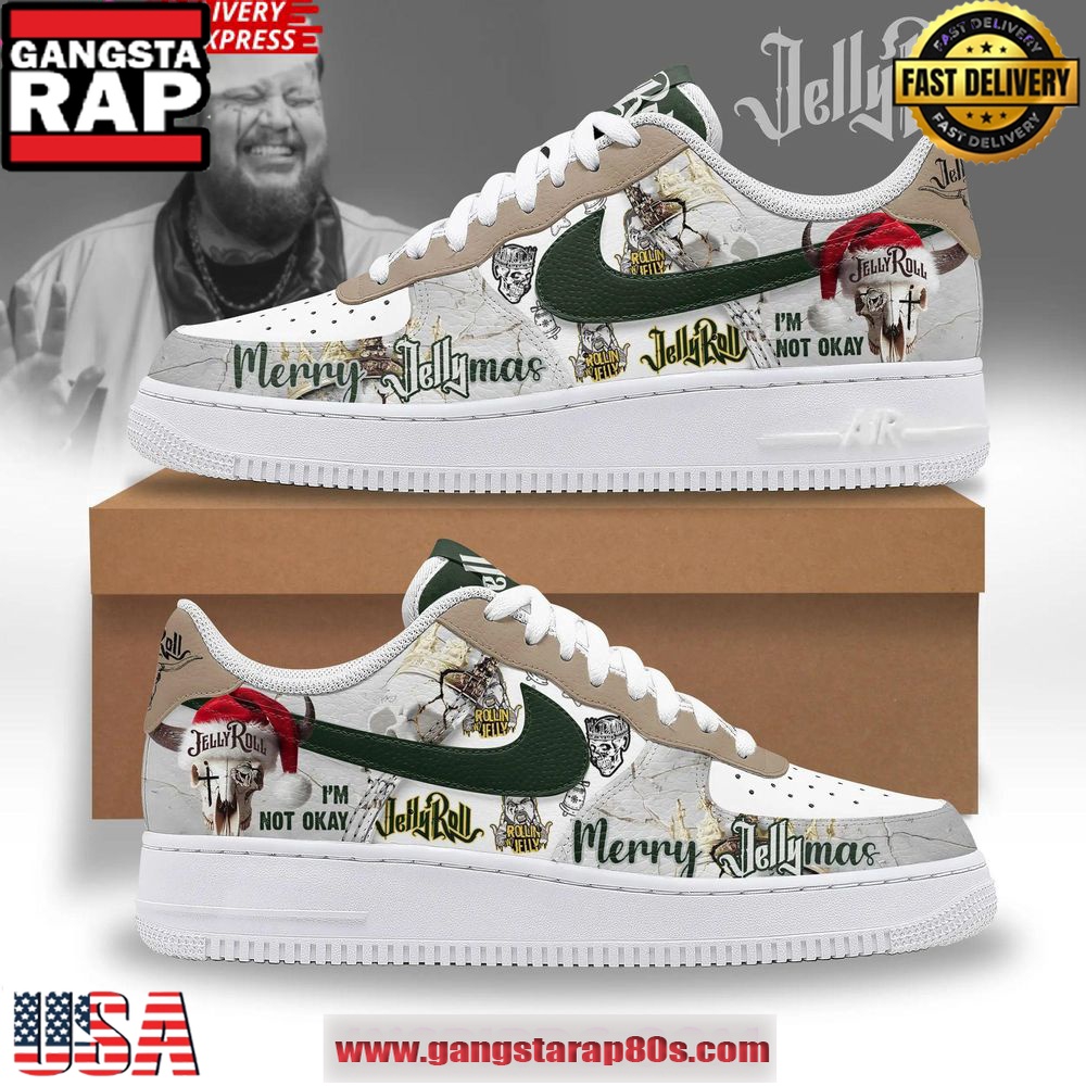 Jelly Roll Merry Christmas Limited Edition Air Force 1 Running Sneakers Shoes Jelly Roll Merry Christmas Limited Edition Air Force 1 Running Sneakers Shoes