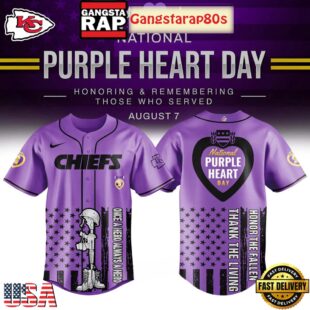 Kansas City Chiefs Purple Heart Day 2025 Unique Design Baseball Jersey