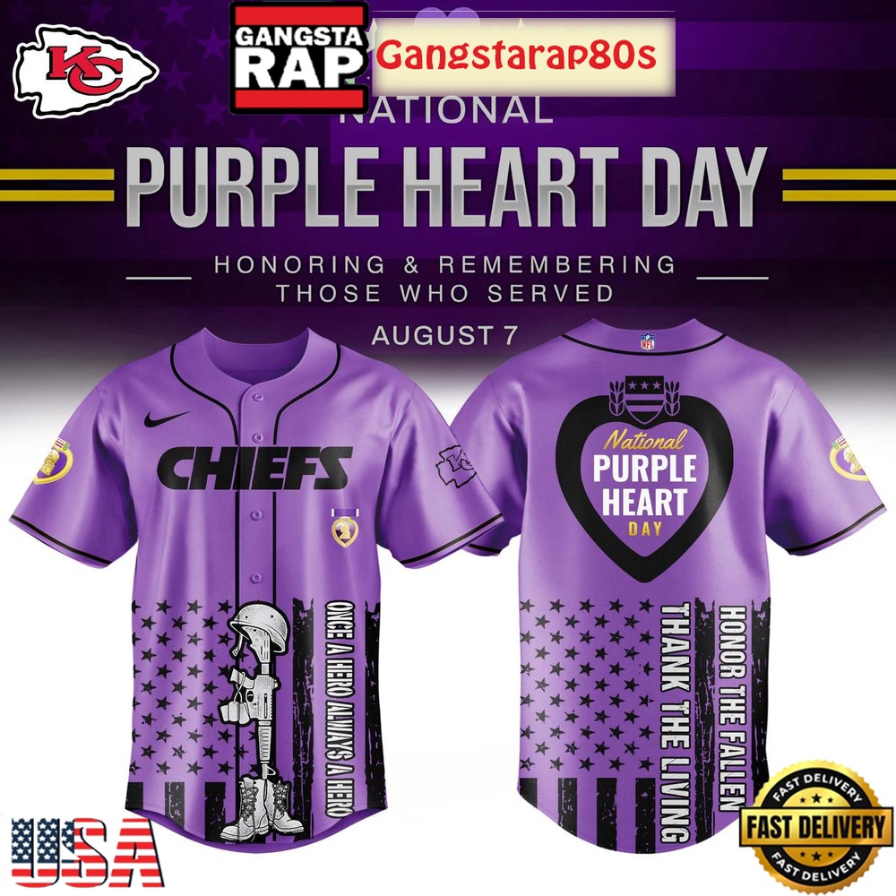 Kansas City Chiefs Purple Heart Day 2025 Unique Design Baseball Jersey Kansas City Chiefs Purple Heart Day 2025 Unique Design Baseball Jersey