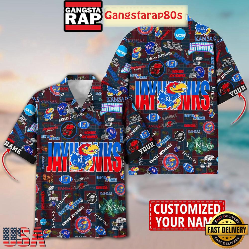 Kansas Jayhawks Solgan Beak'em Hawks True Fan Spirit Custom Name Aloha Hawaiian Shirt