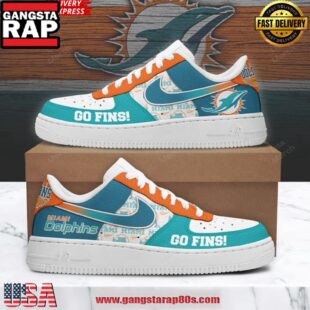 Miami Dolphins Go Fins Nike Air Force 1 Running Sneakers Shoes