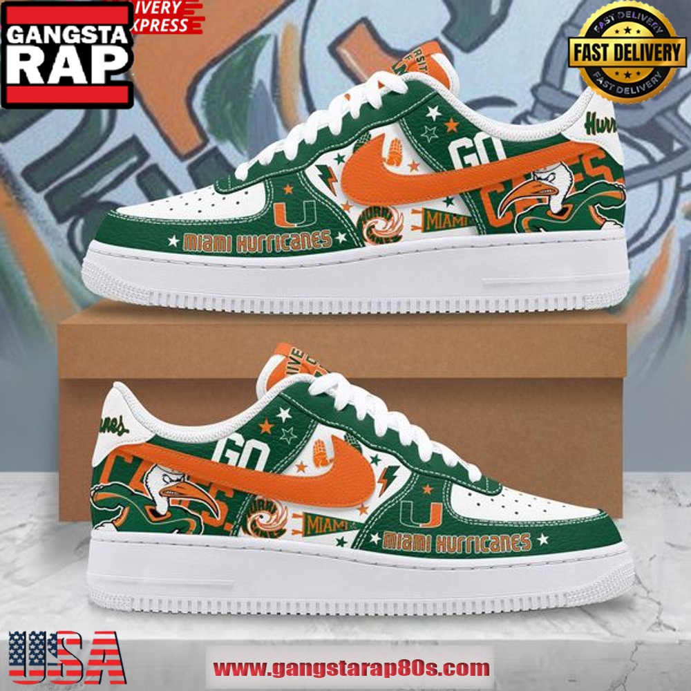 Miami Hurricanes Hype Limited Edition Nike Air Force 1 Running Sneakers Shoes