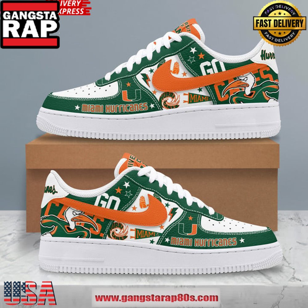 Miami Hurricanes Hype Limited Edition Nike Air Force 1 Running Sneakers Shoes