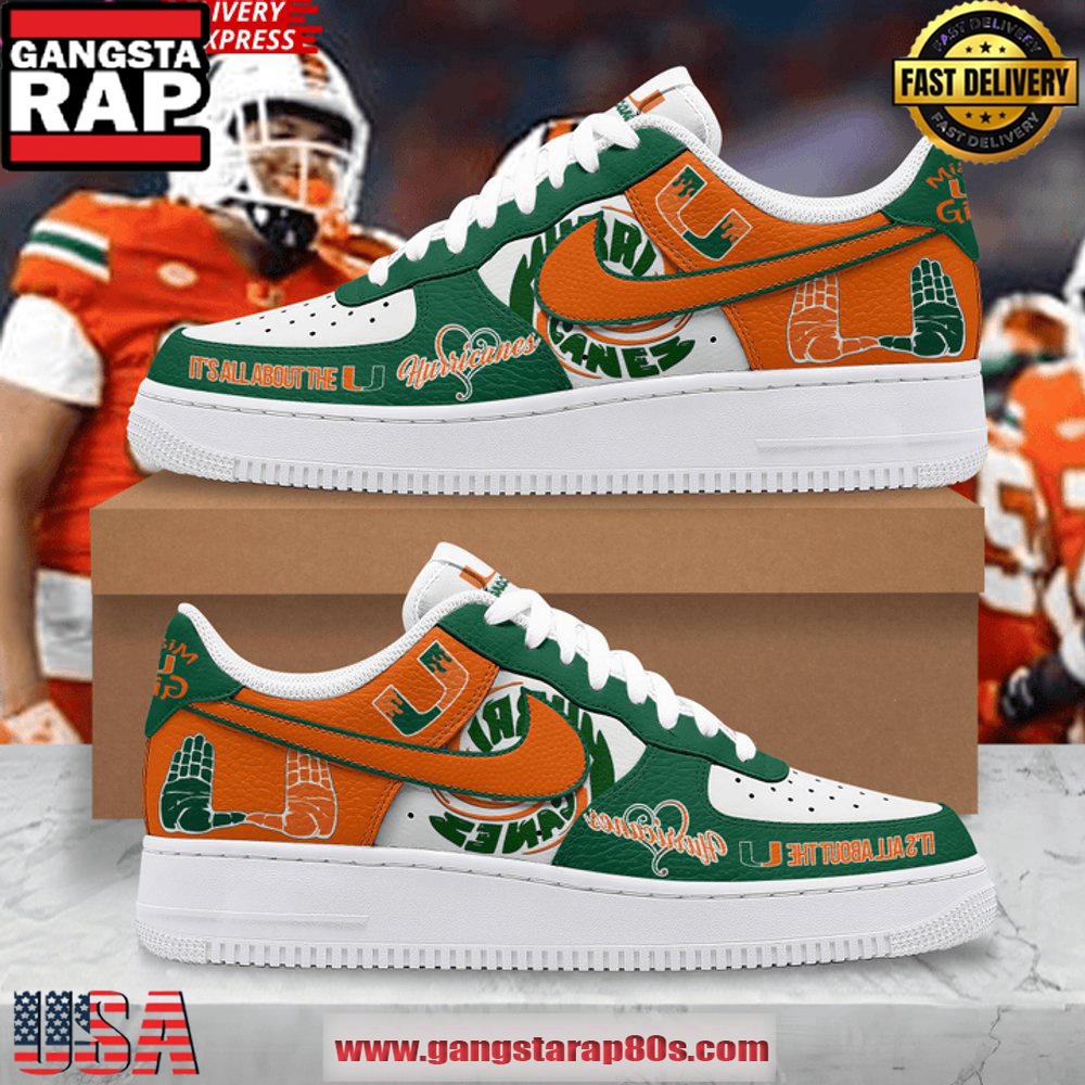 Miami Hurricanes Limited Edition Nike Air Force 1 Running Sneakers Shoes