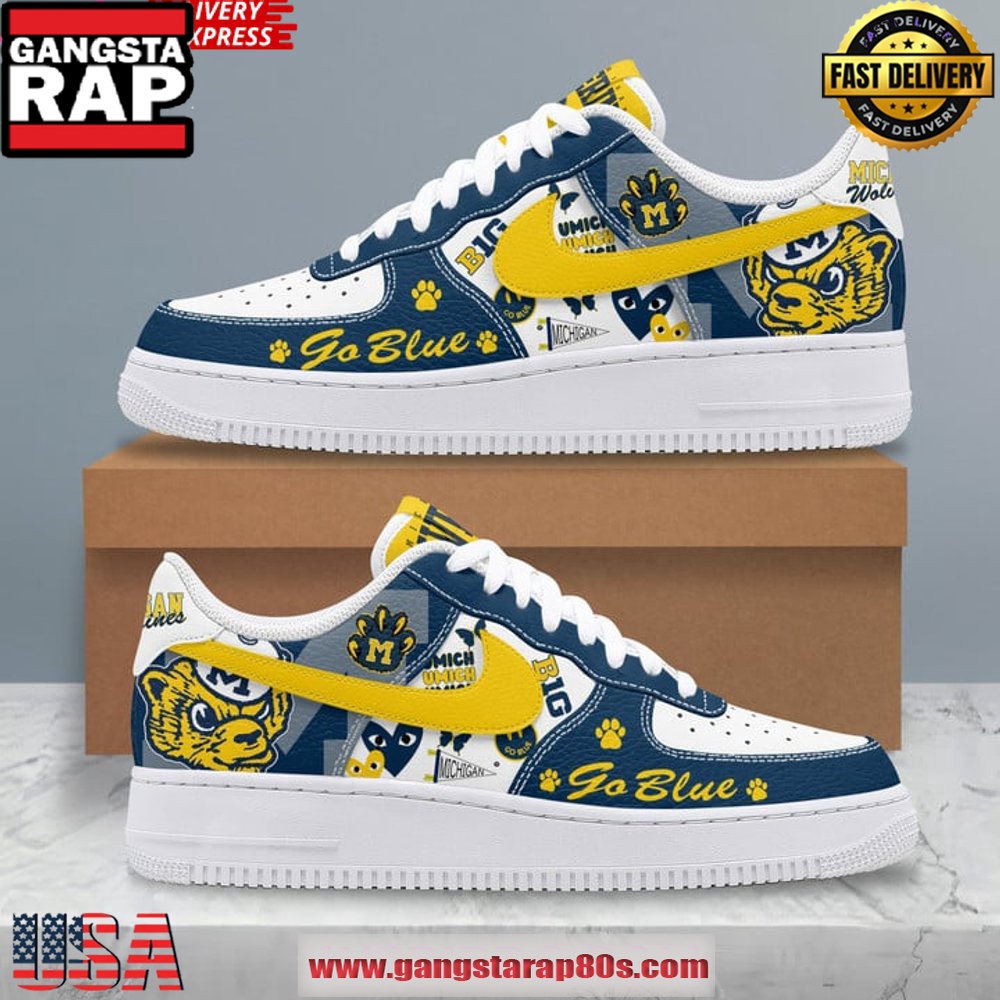 Michigan Wolverines Go Blue Limited Edition Nike Air Force 1 Running Sneakers Shoes