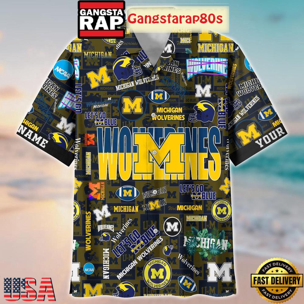 Michigan Wolverines Solgan Let's Go Blue True Fan Spirit Custom Name Aloha Hawaiian Shirt Michigan Wolverines Solgan Let's Go Blue True Fan Spirit Custom Name Aloha Hawaiian Shirt