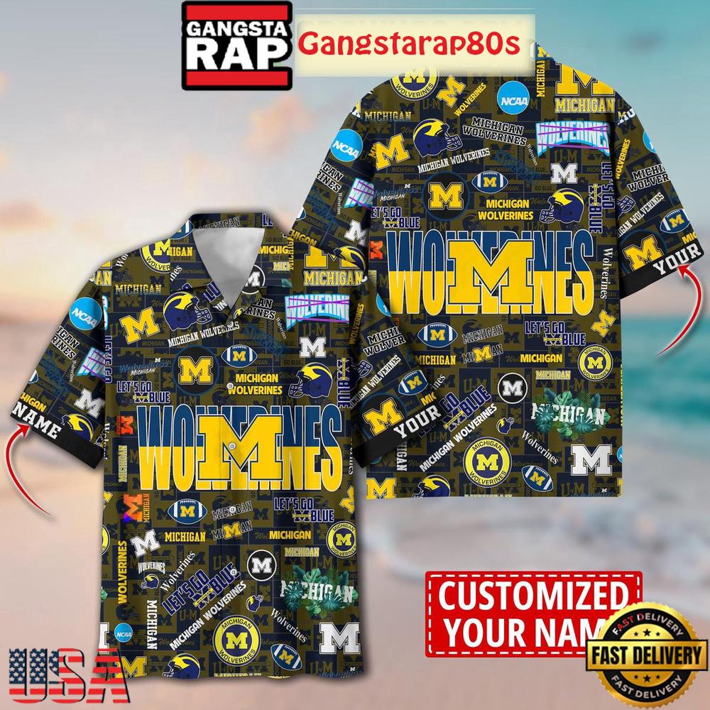 Michigan Wolverines Solgan Let's Go Blue True Fan Spirit Custom Name Aloha Hawaiian Shirt