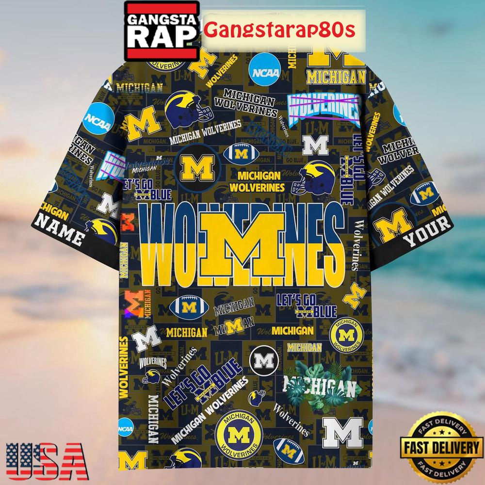 Michigan Wolverines Solgan Let's Go Blue True Fan Spirit Custom Name Aloha Hawaiian Shirt Michigan Wolverines Solgan Let's Go Blue True Fan Spirit Custom Name Aloha Hawaiian Shirt