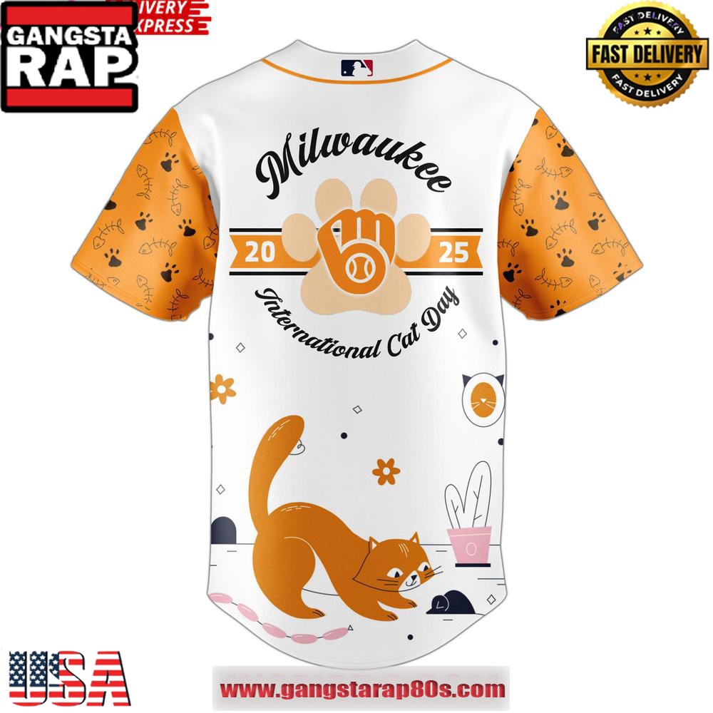 Milwaukee Brewers International Cat Day 2025 Baseball Jersey Shirt Milwaukee Brewers International Cat Day 2025 Baseball Jersey Shirt
