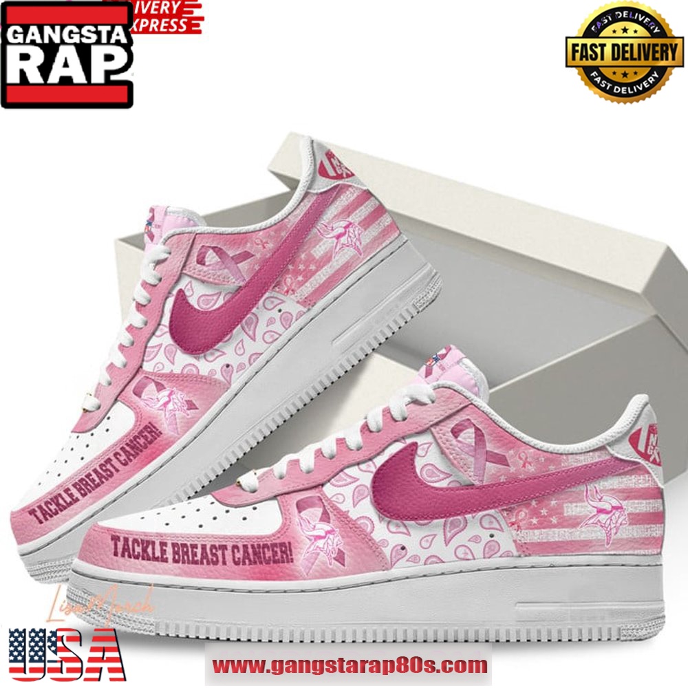 Minnesota Vikings Tackle Breast Cancer Air Force 1 Running Sneakers Shoes Minnesota Vikings Tackle Breast Cancer Air Force 1 Running Sneakers Shoes