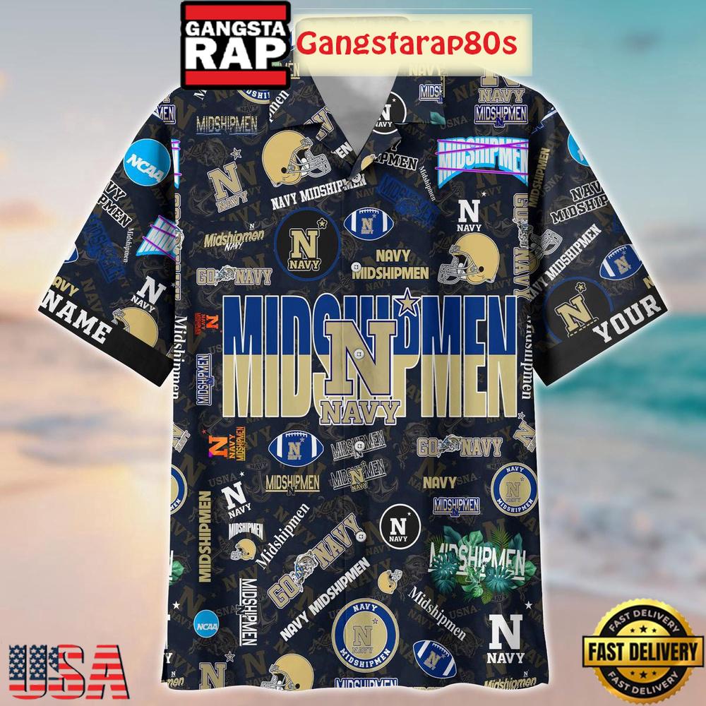Navy Midshipmen Solgan Go Navy True Fan Spirit Custom Name Aloha Hawaiian Shirt