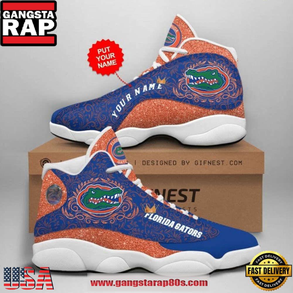NCAA Florida Gators Custom Name Blue Orange Air Jordan 13 Shoes