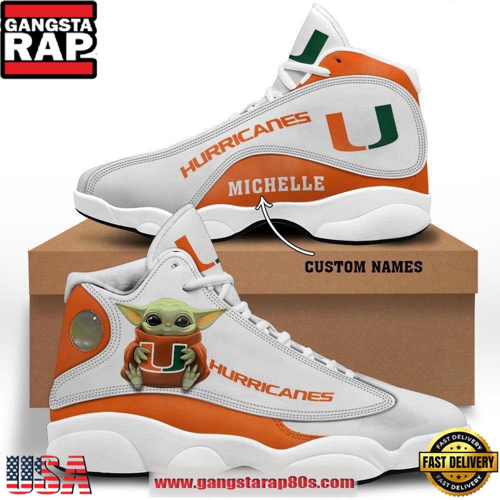 NCAA Miami Hurricanes Custom Name Air Jordan 13 Shoes