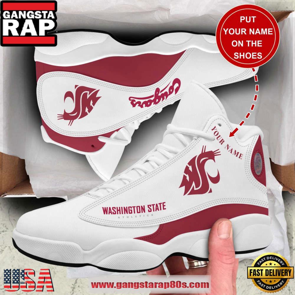 NCAA Washington State Cougars Custom Name White Red Air Jordan 13 Shoes