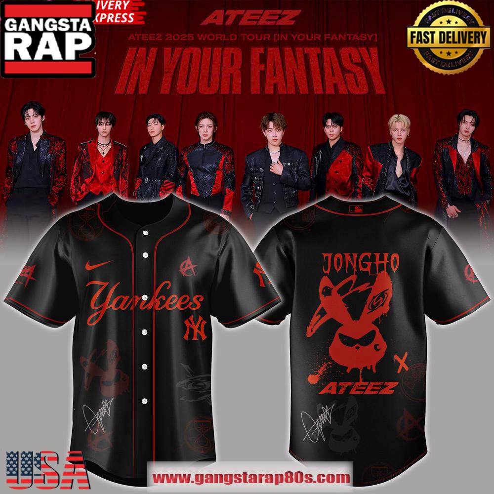 New York Yankees x Jongho BTS ATEEZ 2025 World Tour Baseball Jersey