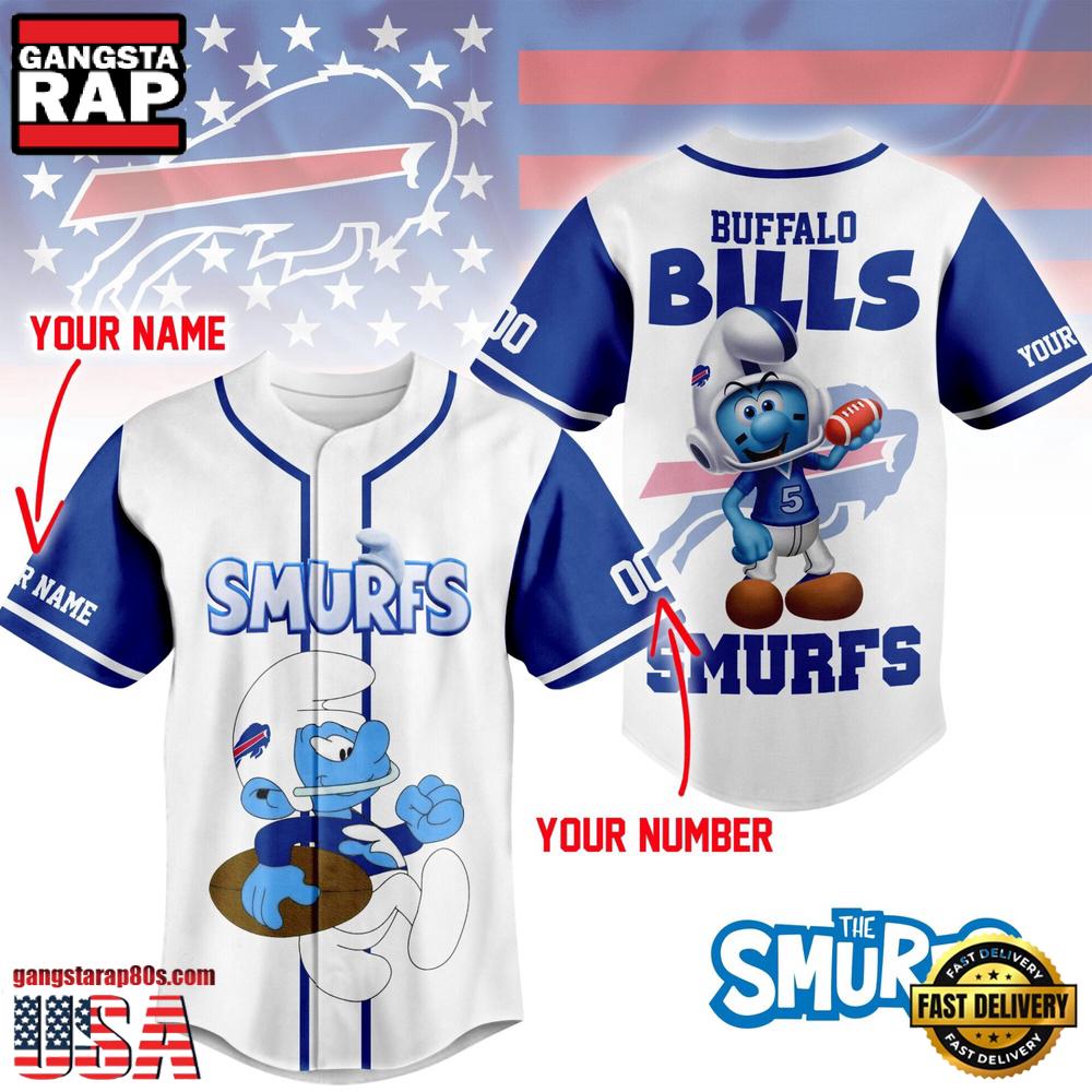 NFL Buffalo Bills The Smurfs Movie Unique Design Custom Baseball Jersey NFL Buffalo Bills The Smurfs Movie Unique Design Custom Baseball Jersey