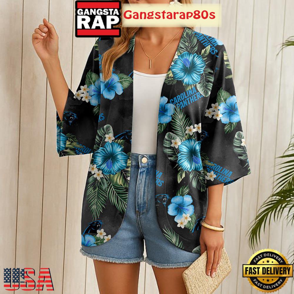 NFL Carolina Panthers Hawaii State Flower Beach Kimono Women NFL Carolina Panthers Hawaii State Flower Beach Kimono Women