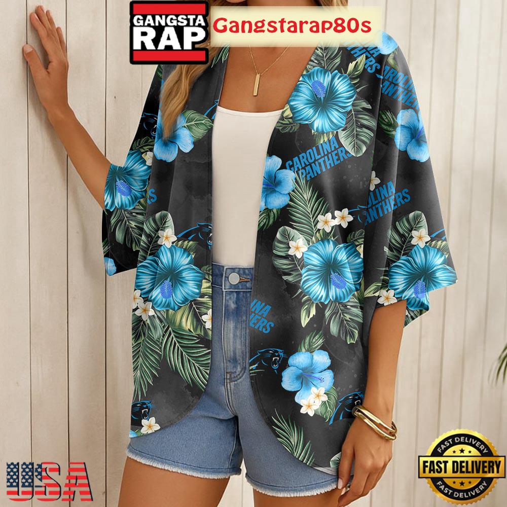 NFL Carolina Panthers Hawaii State Flower Beach Kimono Women NFL Carolina Panthers Hawaii State Flower Beach Kimono Women