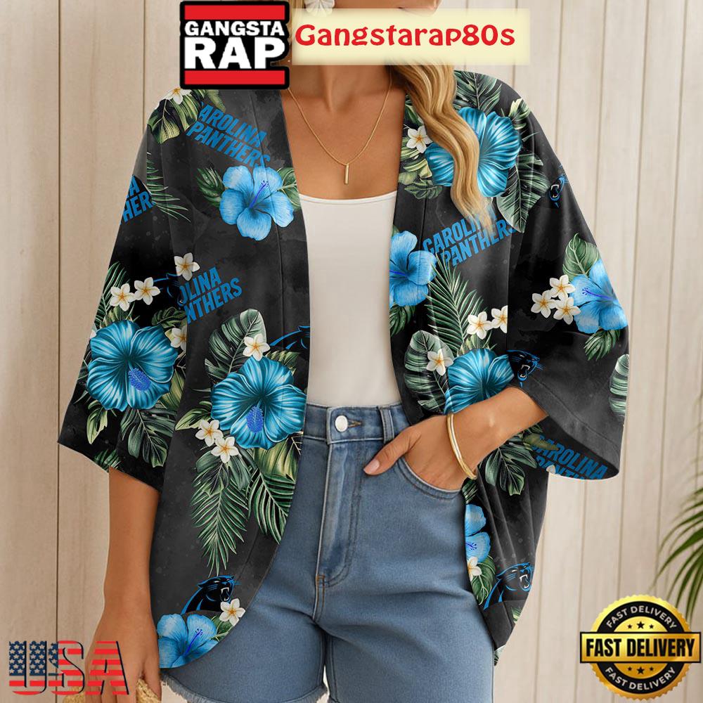 NFL Carolina Panthers Hawaii State Flower Beach Kimono Women NFL Carolina Panthers Hawaii State Flower Beach Kimono Women